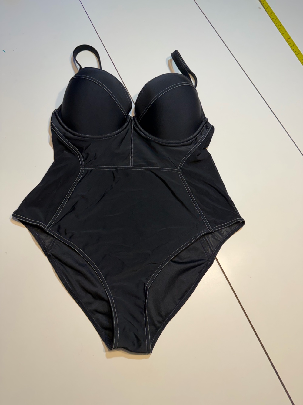 NWT Cupshe Ivory Contrast Stitched Black Plus Size One Piece Swimsuit 1X